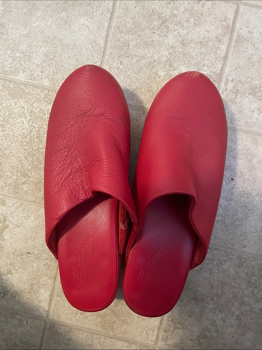 Charlotte Stone Martino Red Pebbled Leather Slip-On Wood Clog Mules